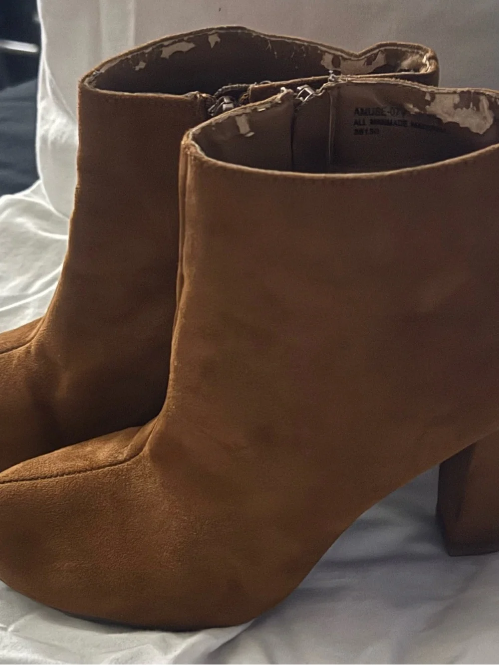 Bamboo Brown Faux Suede Block Heel Ankle Booties